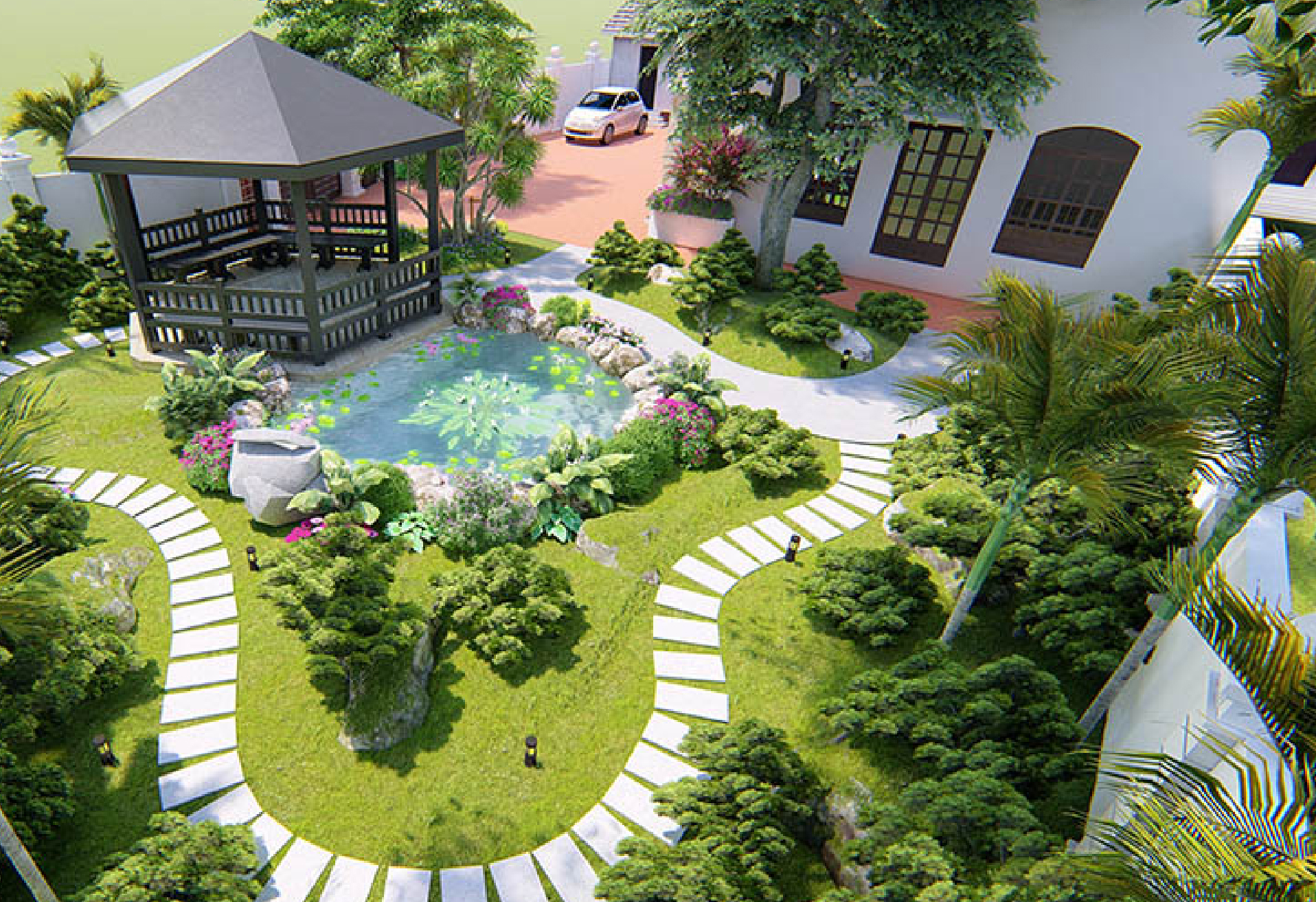 Thiết kế biệt thự sân vườn 2 tầng 10x25 kiến trúc Nhật đẹp